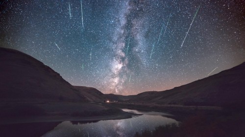 英仙座流星雨，白杨木峡谷州立公园，俄勒冈州，美国 (© Joshua Meador/Tandem Stills   Motion)